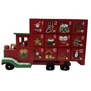 CHRISTMAS ADVENT CALENDAR Red Wooden Truck  ~ 24 removable boxes for chocolate